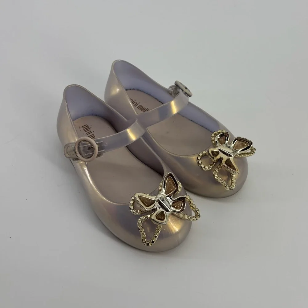 Mini Melissa Ultragirl Butterfly Jelly Flats Lavender Pearl Mary Jane Shoes 8